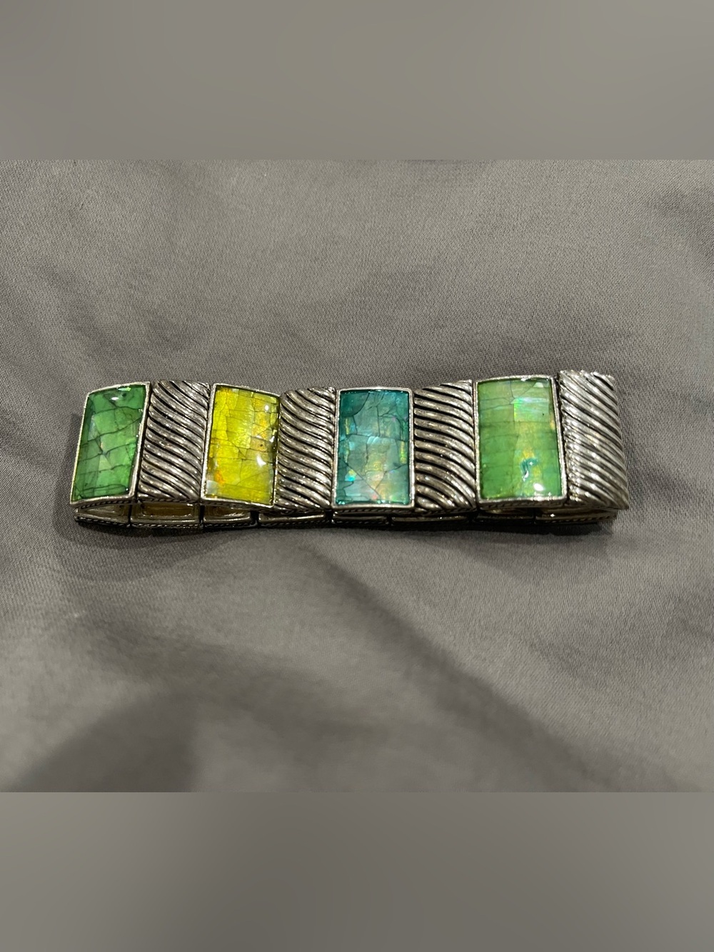 Gucci Multicolor Rectangular Stone Stretch Bracelet - Green, Yellow, Aqua